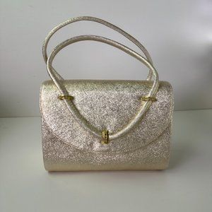 Gold Vintage 1950s Crown Lewis Mini Handbag - Rhinestone Details - Satin Lined